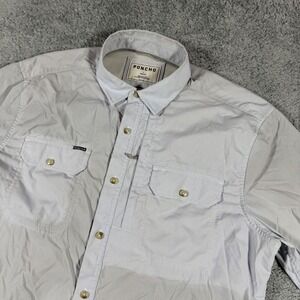 PONCHO Slim Fit Distressed Magnetic Pockets Button Shirt Light Blue Vented SZ L